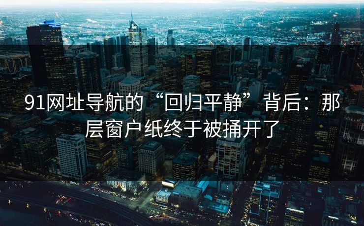 91网址导航的“回归平静”背后：那层窗户纸终于被捅开了